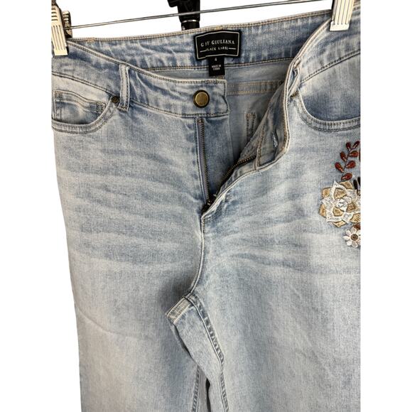 G by Giuliana Embroidered Crop Jeans Size 4 NWT Boho Floral Denim Blue Raw Hem - Picture 4 of 10
